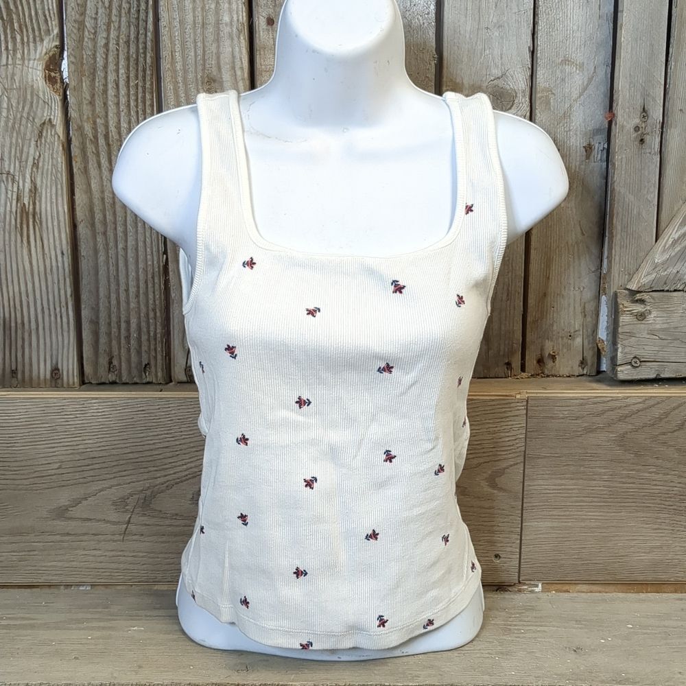 Old Navy White Floral Stretch Tank Top Womens Size Medium